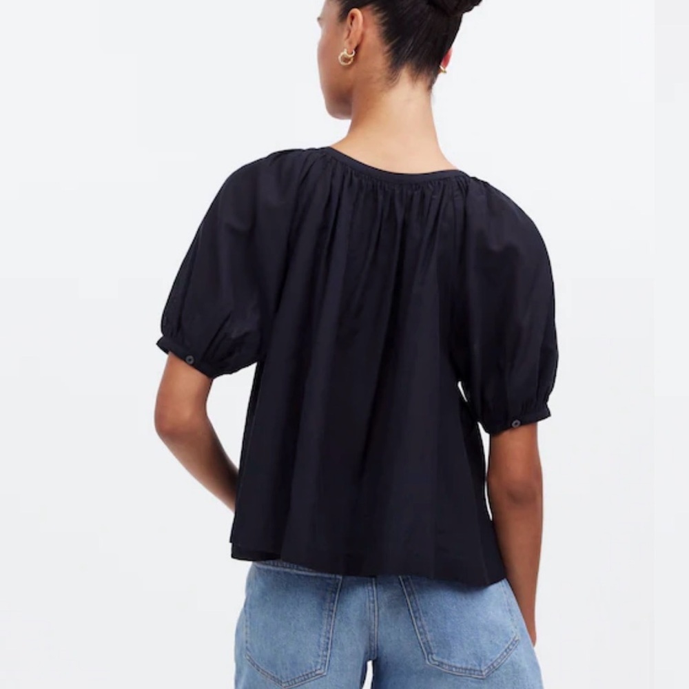 Madewell Black Puff Sleeve A-Line Top - Picture 4 of 8